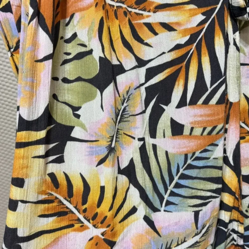 Billabong Tropical Palm Leaf Wrap Mini Dress Size Small Long Sleeve Tie Front - Picture 2 of 9